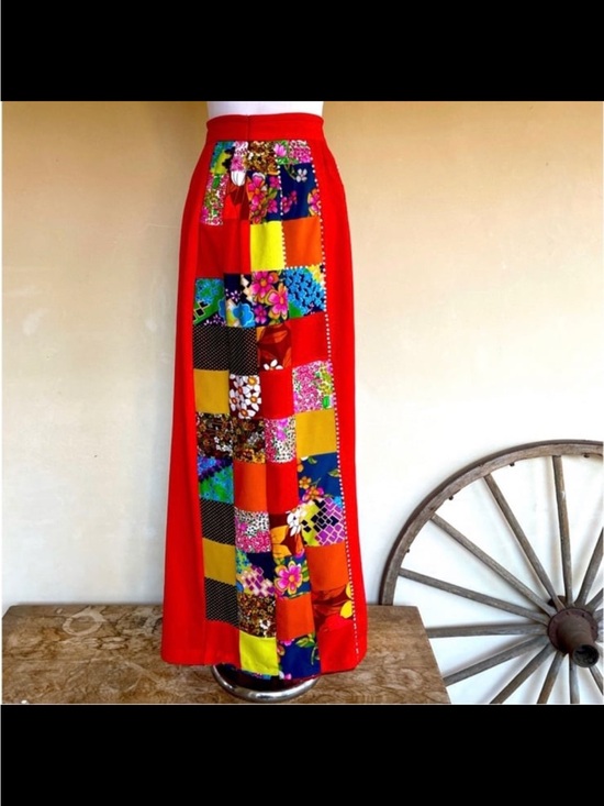 American Vintage Dresses & Skirts - American Vintage Red Maxi Skirt with Multicolor Patchwork Panel